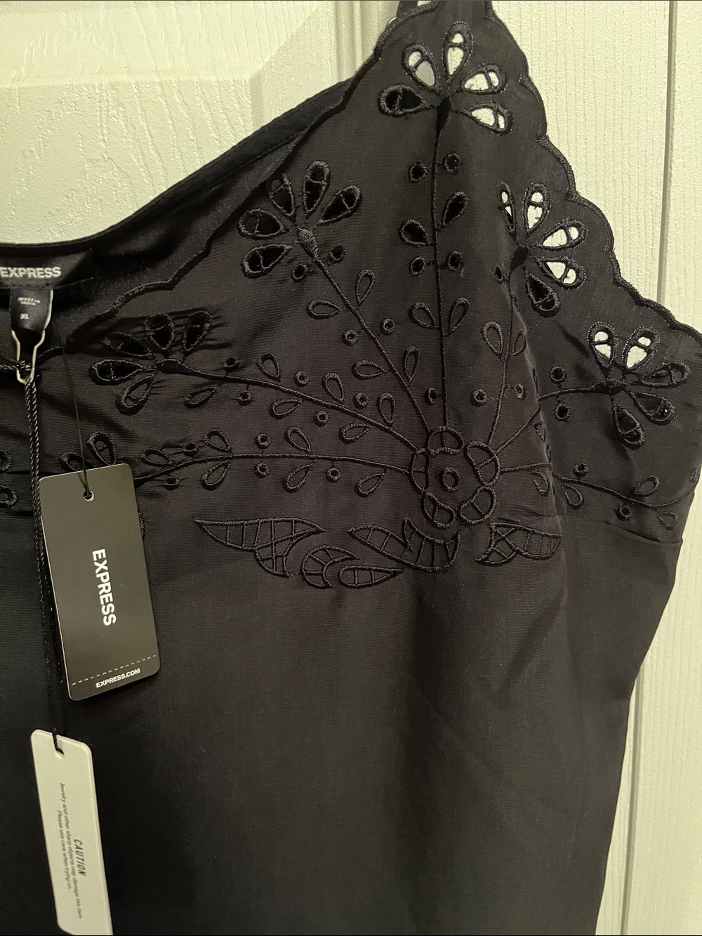 Express Black Eyelet-Trim Spaghetti Strap Cami - Picture 3 of 6